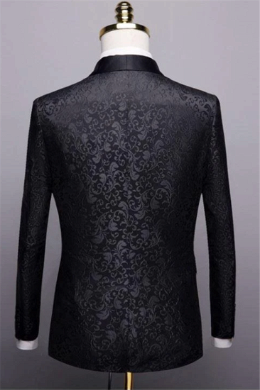 Black shawl lapel men's jacquard set | Unique slim fit groom two-piece set_2