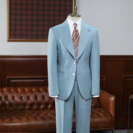 Sophie Elegant Shape Blue 2 Pieces Peaked Lapel Slim Fit Tailored Suit_2