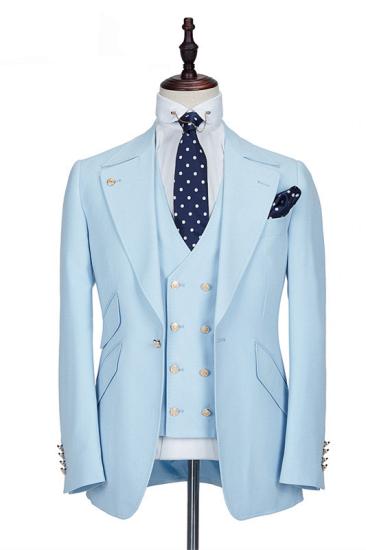 Elegant Shape Sky Blue Stylish Peaked Lapel Best Fit Men Suit for Prom