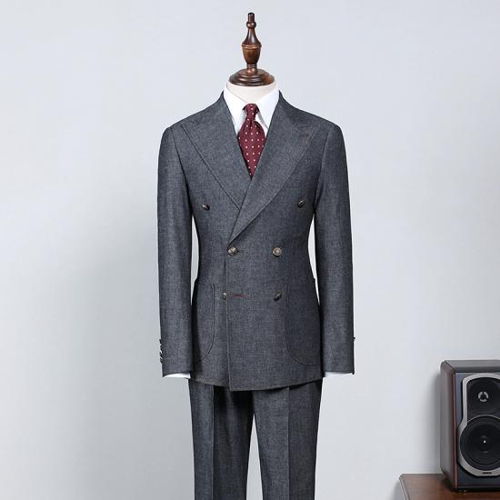 Falken Traditional Dark Gray Peaked Lapel Double Breasted Formal Menswear_2