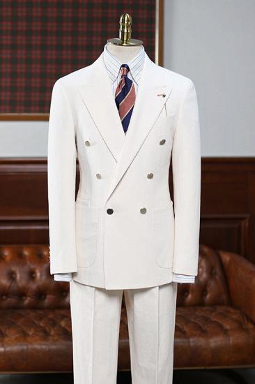 Emma Fashion White Peaked Lapel Double Breasted Business Suit For Men_1