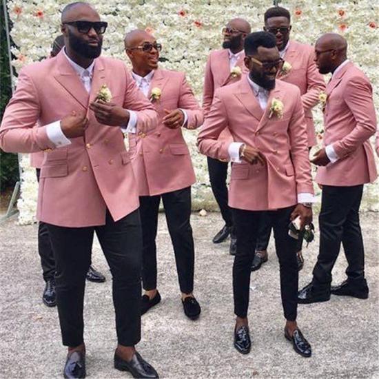 Lucian Pink Double Beasted Peaked Lapel Wedding Suits for Groomsmen_2
