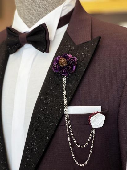 Fashionable Dark Purple Sparkle Peaked Lapel Three Pieces Men Suits | Happnessmall_2