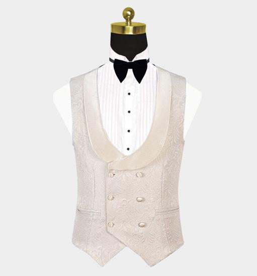 Popular Light Champagne Three Pieces Jacquare  Shawl Lapel Prom Suits Sale_3
