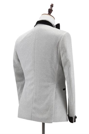 Sparkle Black Shawl Lapel Double Breasted Wedding Groom Men Suits | Happnessmall_2