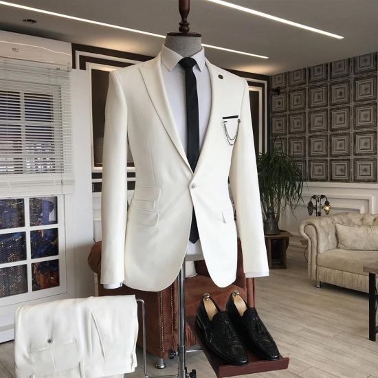 Fashion White Peaked Lapel One Button 3 Flaps Business Men Suits  | happnessmall_2