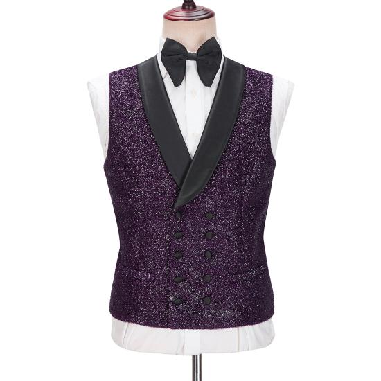 Fashionable Bespoke Dark Purple Sparkle Shawl Lapel 3-Pieces Men Suits | Happnessmall_2