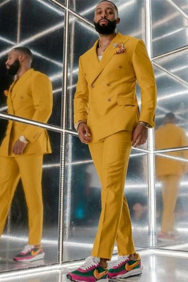 Happnessmall Custome Yellow Double Breasted Men Suits for Prom_1