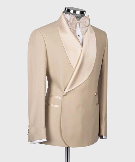 Greyson High Quality Champagne Double Breasted Shawl Lapel Men Wedding Suits_3