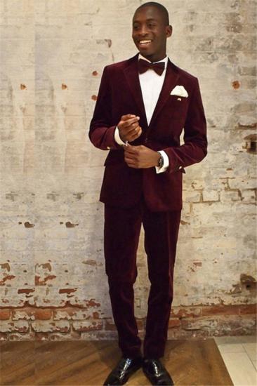 Kermit Popular Wine Red Velvet Notched Lapel Mens Suits Online_1