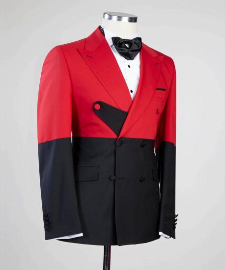 Fashion Red And Black Fashion Double Breasted Close Fitting Men Suits_2