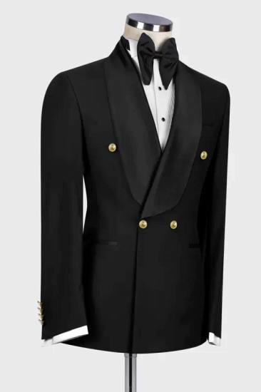 Mercer Stylish Black Double Breasted Shawl Lapel Wedding Suits For Men_2