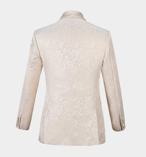 Popular Light Champagne Three Pieces Jacquare  Shawl Lapel Prom Suits Sale_2