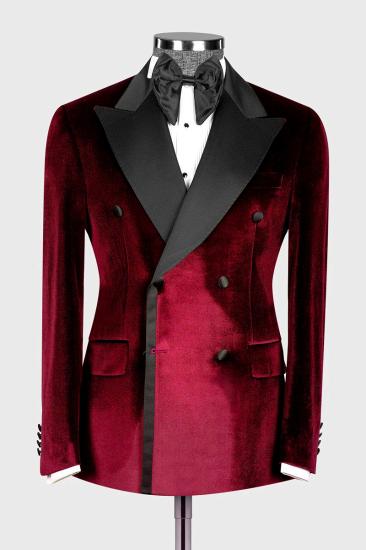 Asher Fashion Red Double Breasted Velvet Prom Suits With Peaked Lapel