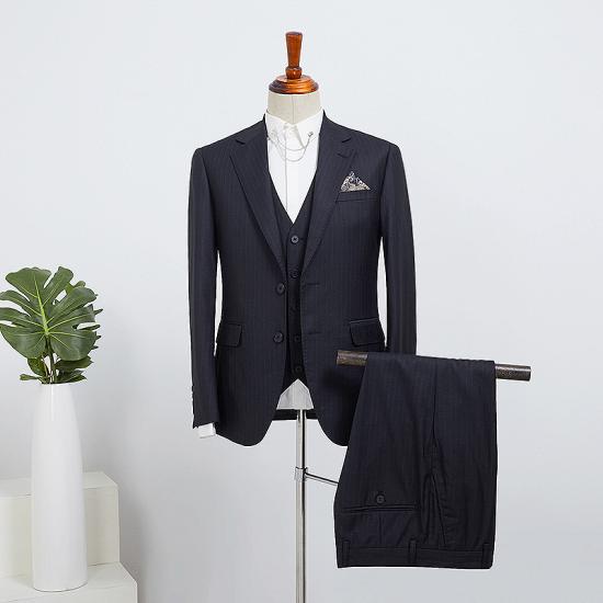 Victor New Arrival Modern Navy Blue Striped 3 Pieces Slim Fit Bespoke Business Suit_2