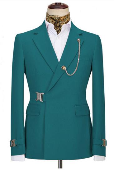 Chic Turquoise Notched Lapel Fashion Two Pieces Men suits with Buckle