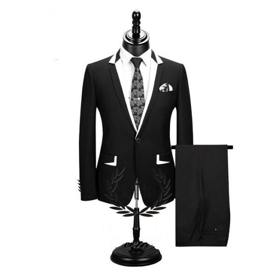 Amelia Stylish Black Two Pieces One Button Formal Business Men Suits_2