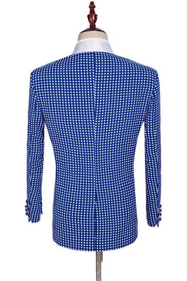 Blue Shawl Lapel Polka Dot One Button Wedding Tuxedo for Men | happnessmall_2