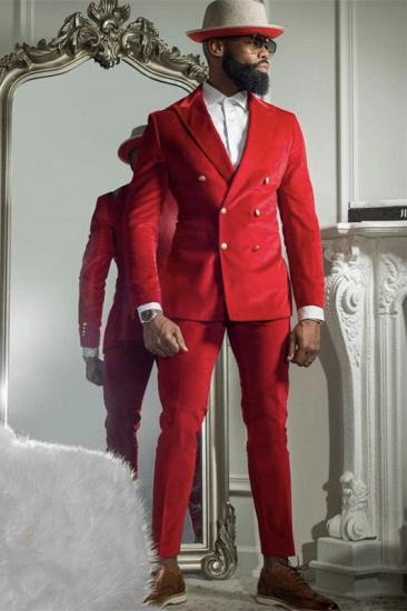 Martina Red Velvet  Peaked Lapel Double Breasted Prom Suits_1