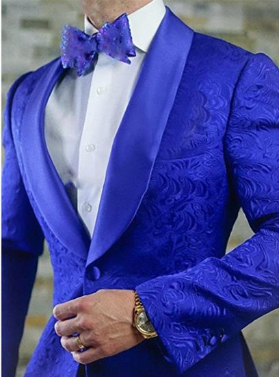Axel Royal Blue Jacquard 2 Pieces Shawl Lapel Groomsmen Tuxedos_1