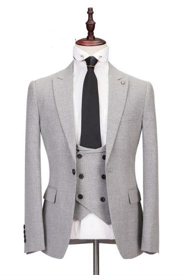 Latest Design Silver One Button Peaked Lapel Stylish Men Suits