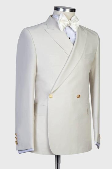 Unique New Arrival White Peaked Lapel Slim Fit Men Suits for Wedding_2