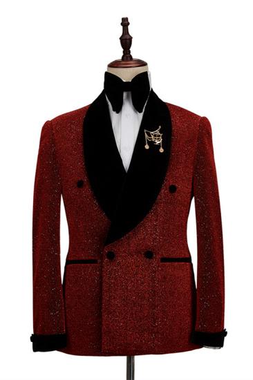 Chic  Red Black Shawl Lapel Double Breasted Fashion Wedding Men Suits