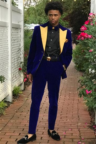 Jethro Chic Royal Blue Slim Fit 2 Pieces Velvet Men Suits | Prom Party Outfits_1