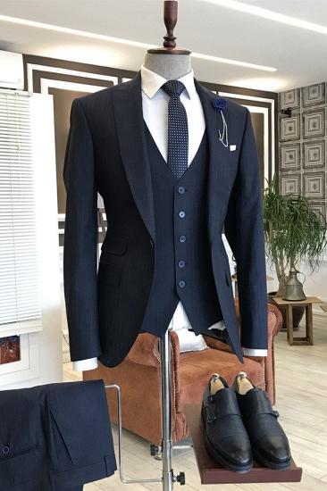 Andrew Newest Blue Striped Peaked Lapel 3-Pieces Business Men Suits