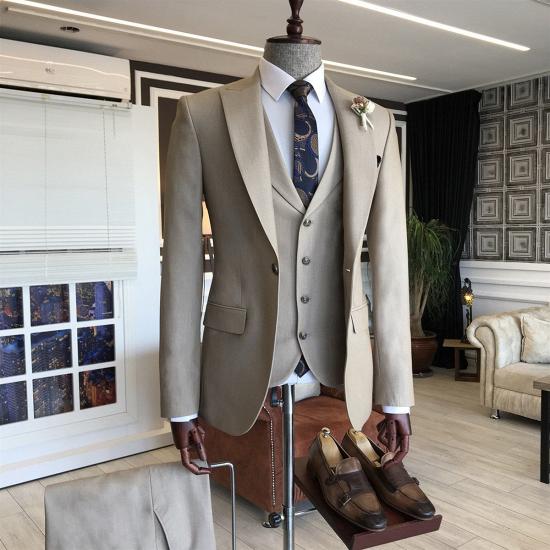 Noah Newest Light Brown One Button Slim Fit 3-Pieces Business Men Suits_2