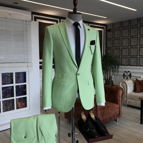 Stylish Light Green Peaked Lapel 3 Flaps Mens Prom Suits | Happnessmall_2