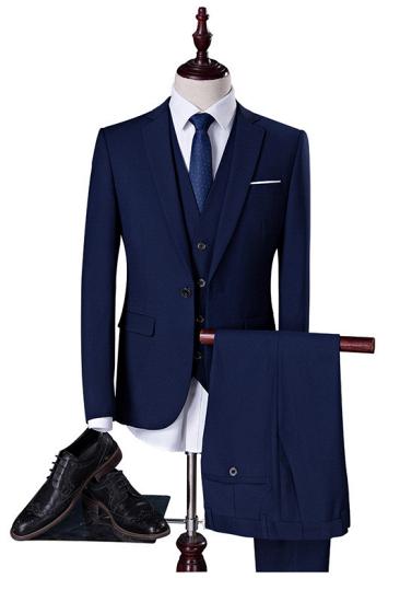 Fashion Navy Blue Men Suits | Business Slim Fit Tuxedo with 4 Pieces (Jacket vest pants shirt)
