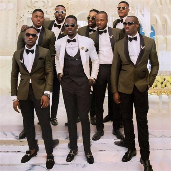 Lucian Green Slim Fit Shawl Lapel One Button Wedding Groomsmen Suits_2