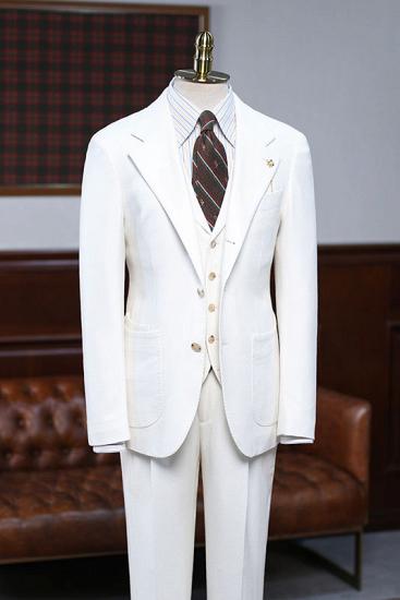 Alain Stylish White 3 Pieces Notched Lapel Slim Fit Custom Business Suit_1