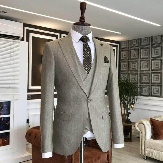 Martha Light Khaki 3-Pieces Notched Lapel One Button Business Suits For Men_2