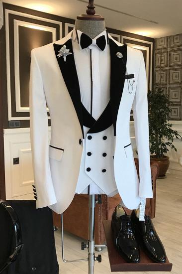 Ava Stylish White Mixed Black Peaked Lapel One Button Slim Fit Prom Men Suit_1