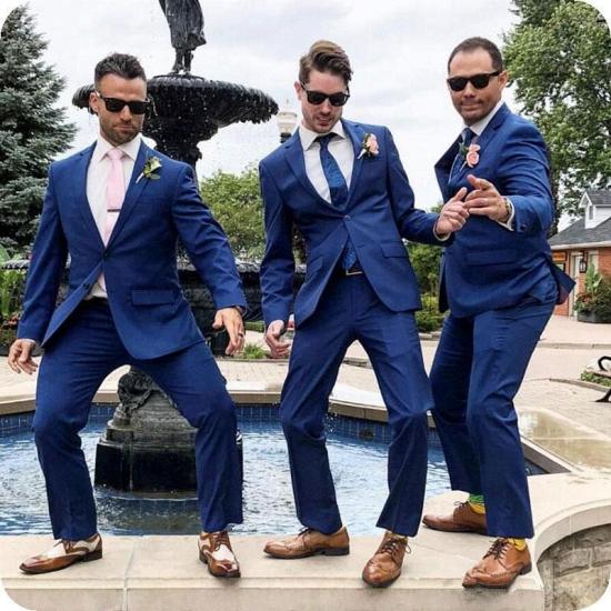 Paxton Stylish Navy Blue Notched Lapel Wedding Groomsmen Suits_2