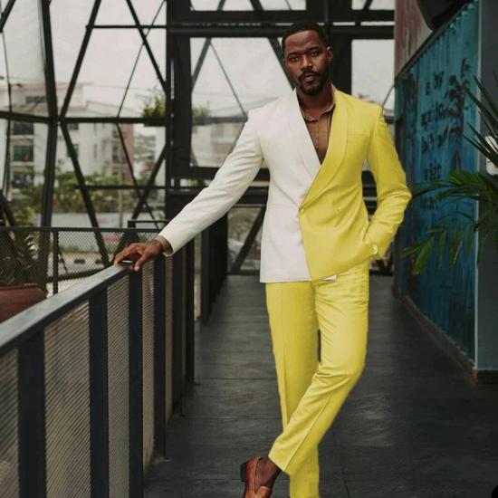 Elio Chic White And Yellow Slim fit One Button Lastest Prom Men Suits_2