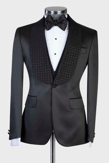 Customized men's high-quality wedding set with black lapel and one button_1