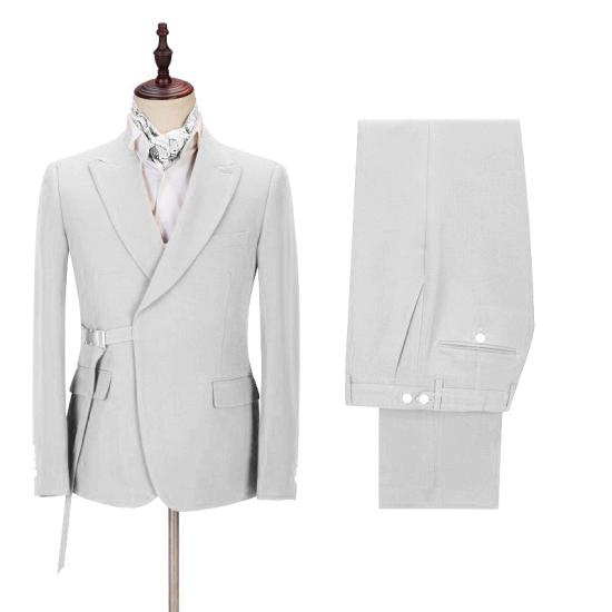 Fashion Peaked Lapel  Silver Men Suits with Adjustable Buckle_2