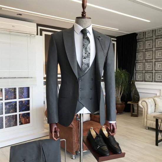 Orion Traditional Gray Peaked Lapel Formal One Button Business Men Suits_2