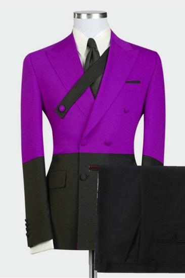 Fashion Purple Double Breasted Peaked Lapel Men Suits