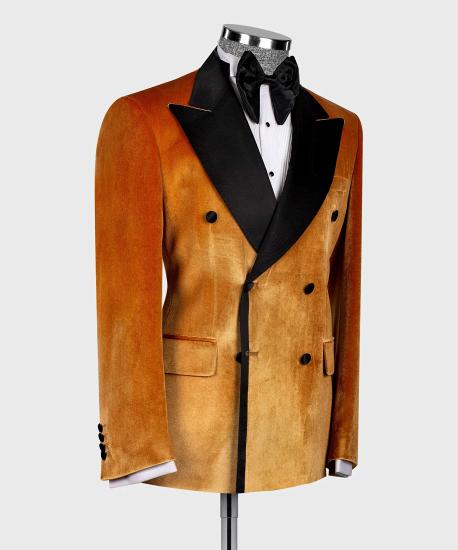 Asher Fashion Gold Double Breasted Velvet Prom Suits With Peaked Lapel_2