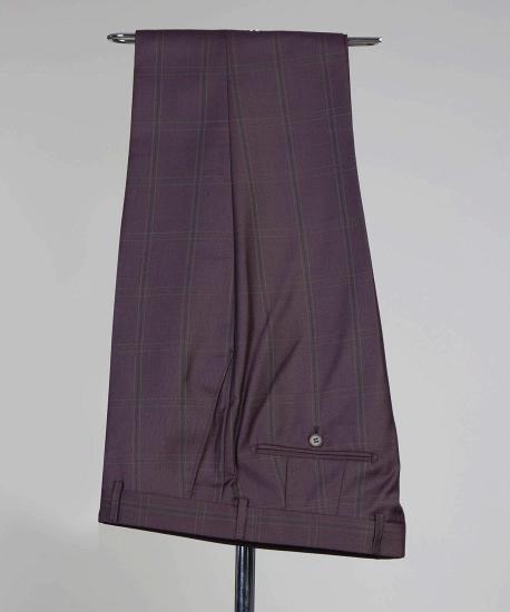 Popular  Bugundy Plaid Double Breasted Best Fitted Men Suits_5