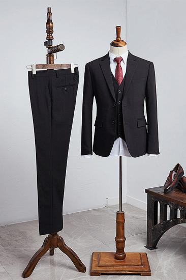 Mason Traditional All Black 3 Pieces Notched Lapel Slim Fit Business Suit For Men_1