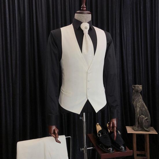 New Fashion White Jacquard 3-Pieces Wedding Suits With Special Lapel | Happnessmall_3