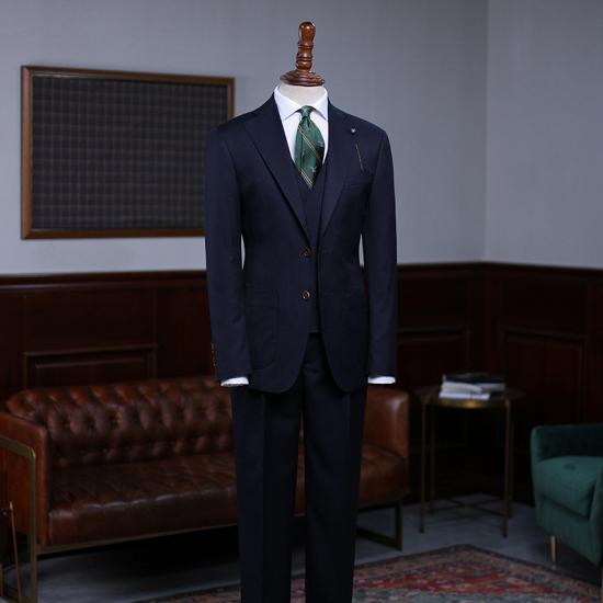 Maximus Stylish Navy Blue Striped Slim Fit Bespoke Business Suit For Men_2