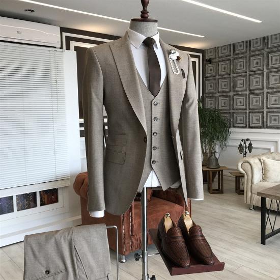 Jonathan Newest Brown 3-Pieces Slim Fit Formal Business Men Suits_2
