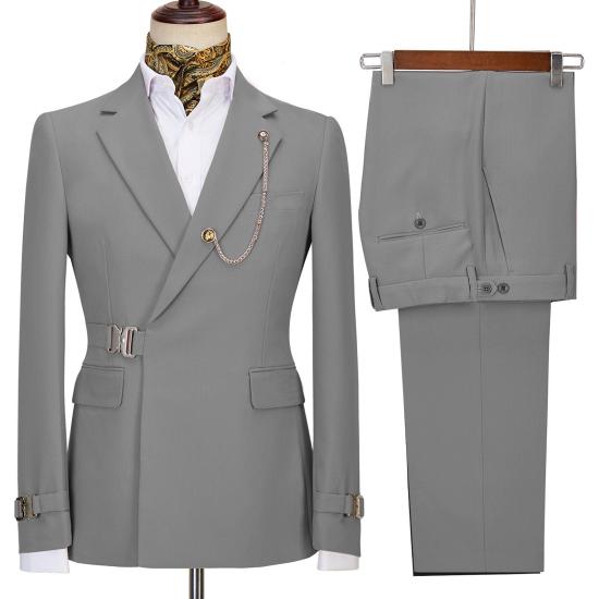 New Arrival Gray Peaked Lapel Slim Fit Prom Suits_2