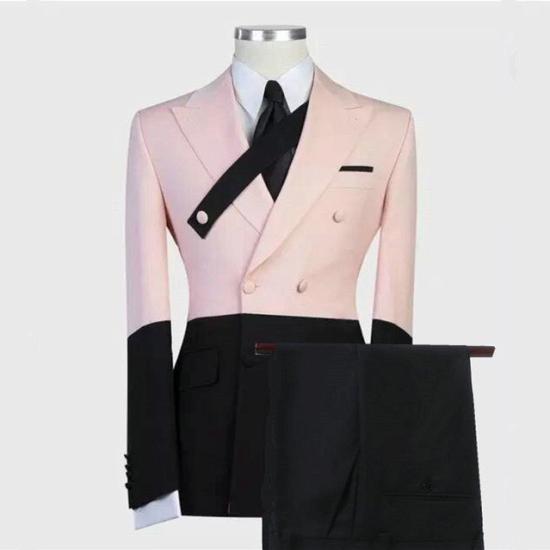 Unique Pink and Black Double Breasted Peaked Lapel Men Suits_2